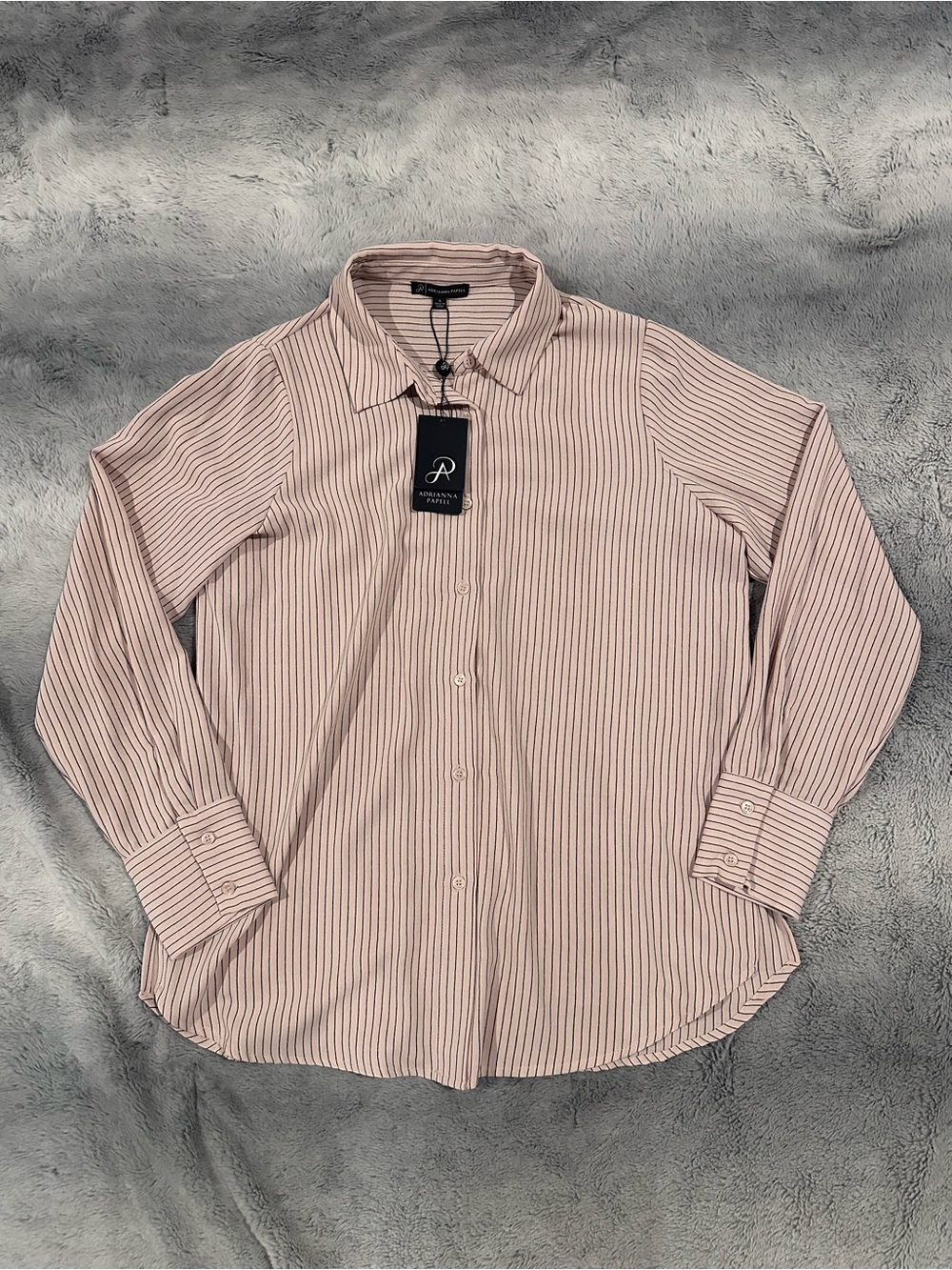 Adrianna Papell Pink & White Striped Women’s Button-Down Shirt NWT